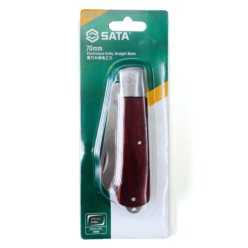 Dao gập cán gỗ, lưỡi thẳng SATA 03109
