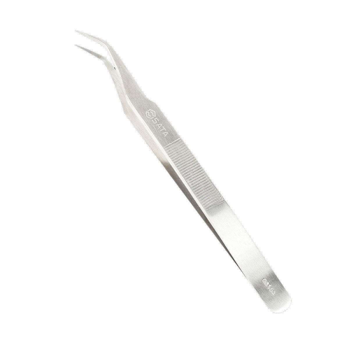 Nhíp gắp linh kiện điện tử, mũi nhọn cong có răng cưa, chất liệu Inox SATA 03153