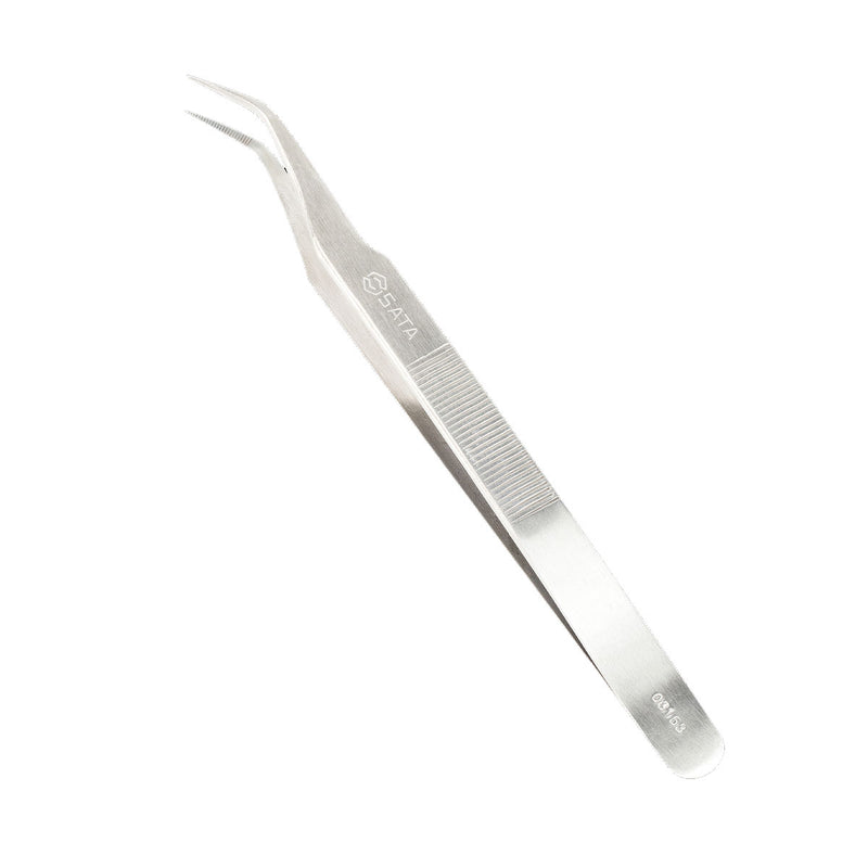 Nhíp gắp linh kiện điện tử, mũi nhọn cong có răng cưa, chất liệu Inox SATA 03153