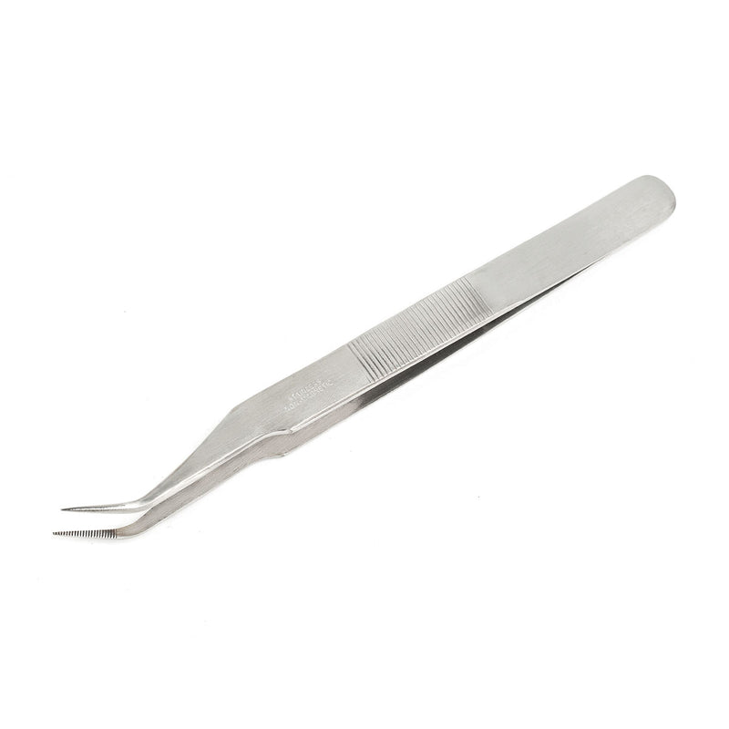 Nhíp gắp linh kiện điện tử, mũi nhọn cong có răng cưa, chất liệu Inox SATA 03153