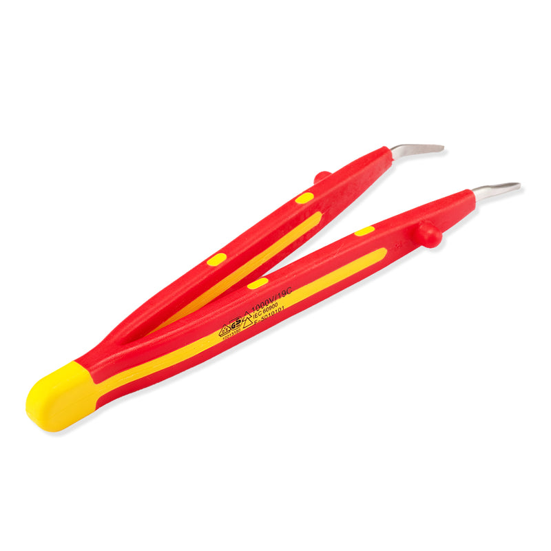 Nhíp gắp linh kiện điện tử mũi nhọn, đầu cong cách điện 1000V SATA 03183 chất liệu Inox