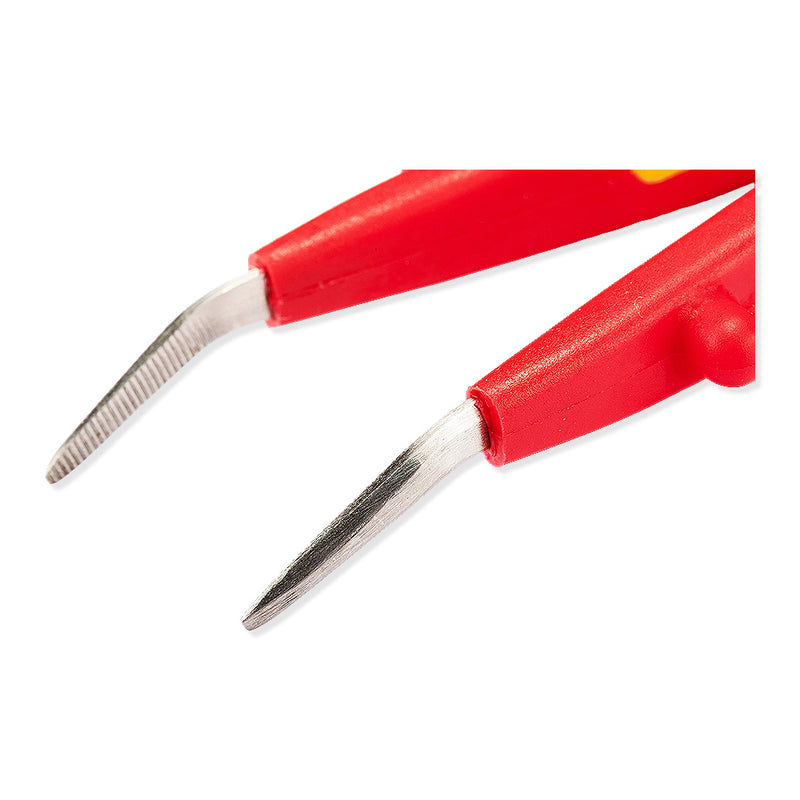 Nhíp gắp linh kiện điện tử mũi nhọn, đầu cong cách điện 1000V SATA 03183 chất liệu Inox