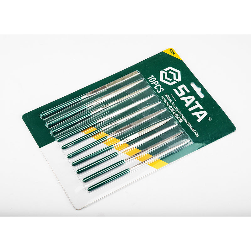 Bộ dũa hợp kim 10 chi tiết SATA 03810 đường kính thân dũa 3mm, chiều dài 140mm