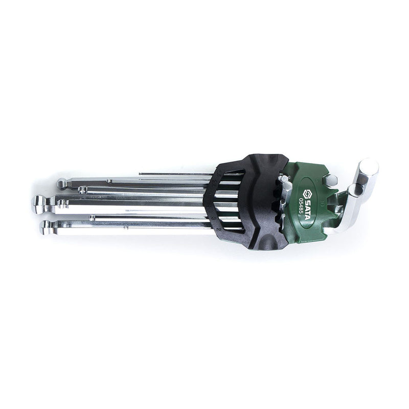 Bộ lục giác đầu bi thân dài 9 chi tiết SATA 05485 chất liệu thép S2, mạ Crom