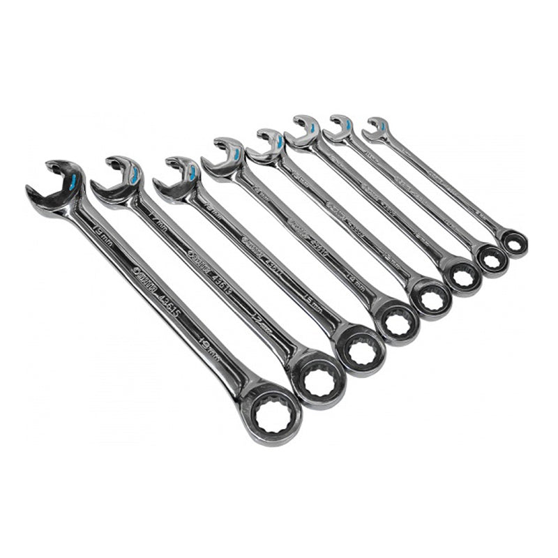 Bộ cờ lê vòng miệng tự động hệ mét 8 chi tiết SATA 08007A kích thước từ 8mm - 19mm