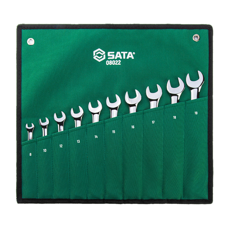 Bộ cờ lê vòng miệng 10 chi tiết SATA 08022 | 8-19mm | Thép Cr-V cao cấp