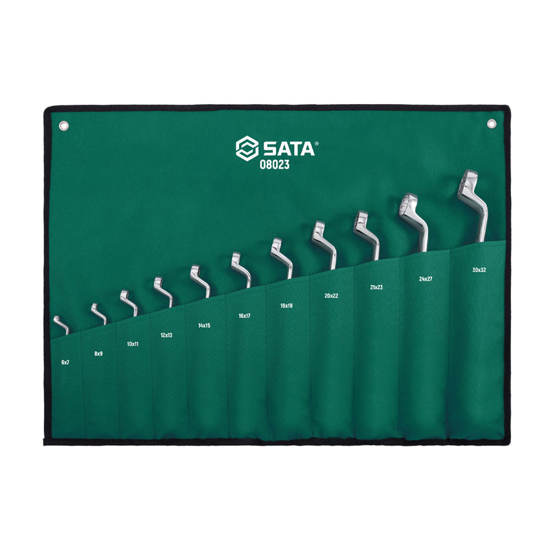 Bộ cờ lê 2 đầu vòng Deep Offset 11 chi tiết SATA 08023 6-32mm, thép Cr-V mạ Chrome chống gỉ