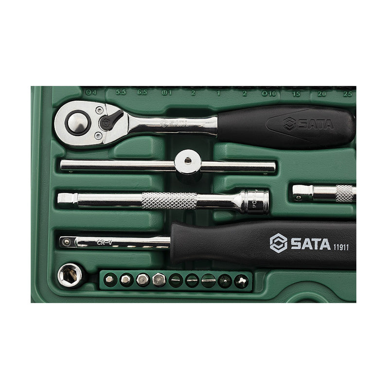 Bộ đầu tuýp, mũi vặn vít tổng hợp kèm cần siết 52 chi tiết SATA 09002 cốt 1/4 inch