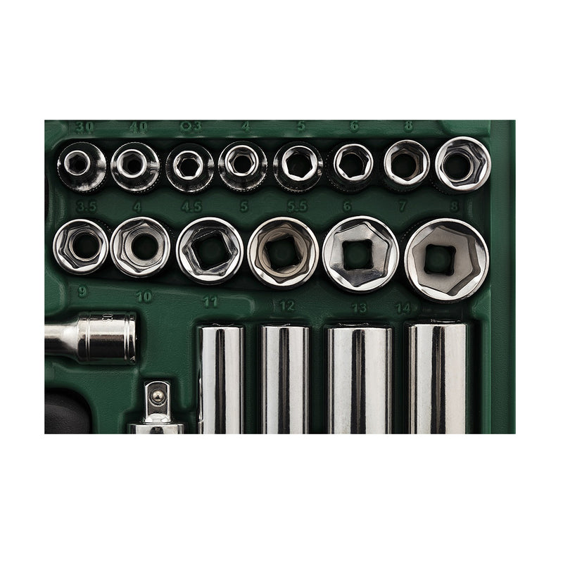 Bộ đầu tuýp, mũi vặn vít tổng hợp kèm cần siết 52 chi tiết SATA 09002 cốt 1/4 inch