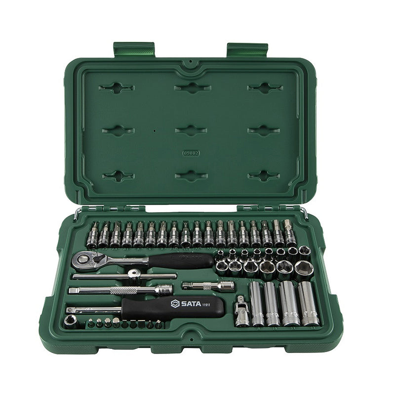 Bộ đầu tuýp, mũi vặn vít SATA 09002 52 chi tiết cốt 1/4 inch, thép Cr-V, đa năng, chuyên dụng cho sửa chữa cơ khí, ô tô, xe máy, DIY.