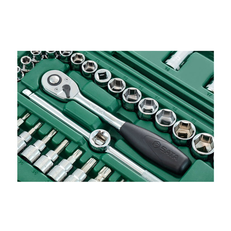 Bộ đầu tuýp hệ mét 58 chi tiết SATA 09004 cốt 3/8 inch