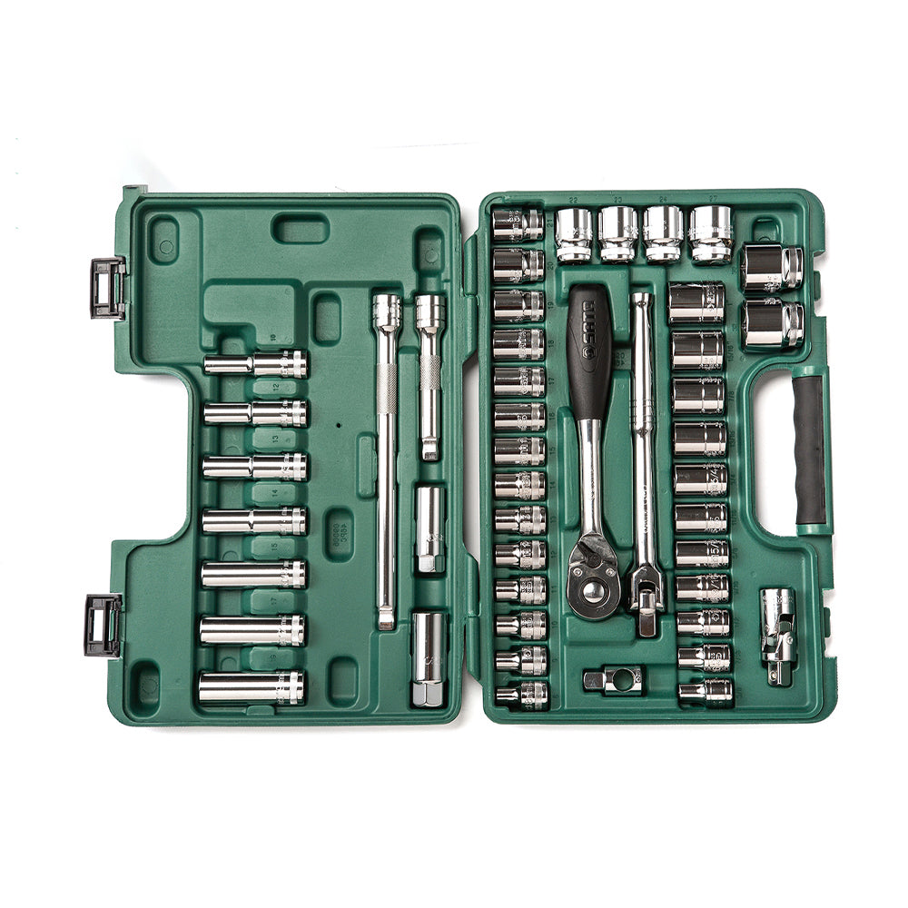Bộ đầu tuýp, hệ mét và hệ inch kết hợp 46 chi tiết SATA 09006 cốt 1/2 inch