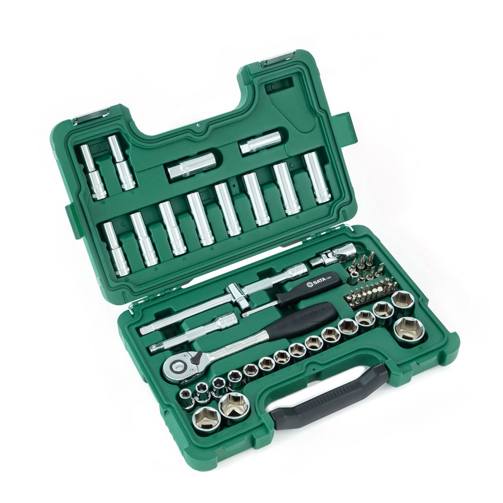 Bộ đầu tuýp, kèm cần siết 60 chi tiết SATA 09007 cốt 1/2 inch, kích thước từ 10mm - 32mm