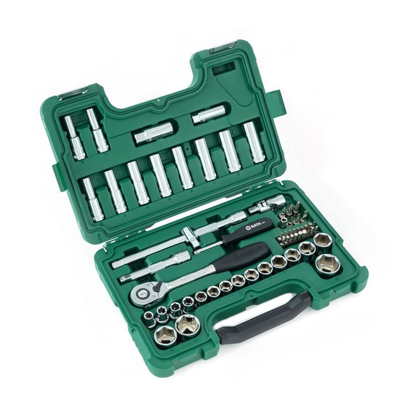 Bộ đầu tuýp, kèm cần siết 60 chi tiết SATA 09007 cốt 1/2 inch, kích thước từ 10mm - 32mm