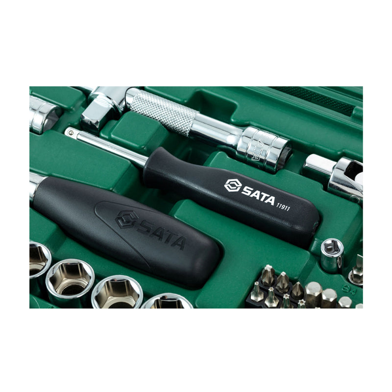 Bộ đầu tuýp, kèm cần siết 60 chi tiết SATA 09007 cốt 1/2 inch, kích thước từ 10mm - 32mm
