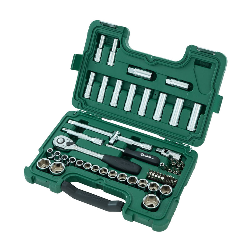 Bộ đầu tuýp SATA 60 chi tiết cốt 1/2 inch, 10-32mm, thép Cr-V đa năng sửa chữa ô tô xe máy.