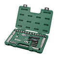 Bộ đầu tuýp 65 chi tiết SATA 09011 hệ mét/inch, cần siết 1/4" & 3/8", thép Cr-V, hộp nhựa cứng.
