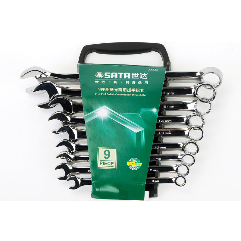 Bộ cờ lê vòng miệng SATA 09020 9 chi tiết từ 8mm đến 19mm bằng thép Cr-V chống gỉ sét.