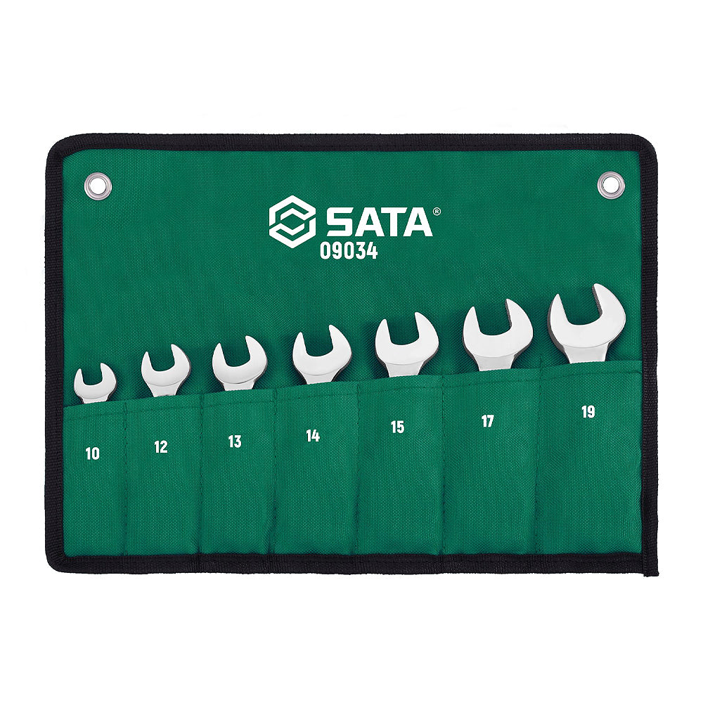 Bộ cờ lê vòng miệng tự động SATA 09034 7 chi tiết 10-19mm, thân lùn, bánh cóc 72 răng, Off-Corner Loading.