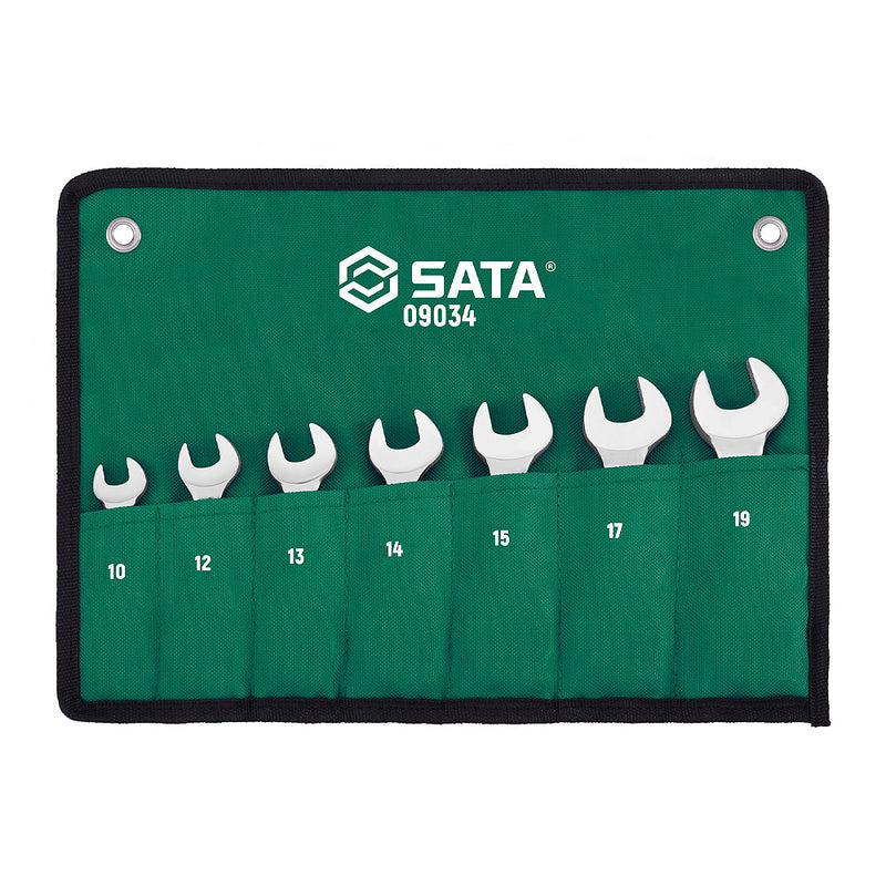 Bộ cờ lê vòng miệng tự động SATA 09034 7 chi tiết 10-19mm, thân lùn, bánh cóc 72 răng, Off-Corner Loading.