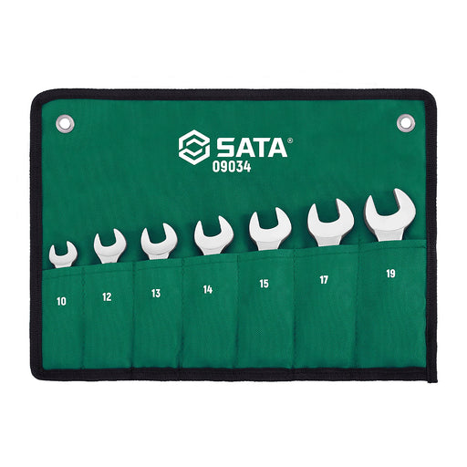 Bộ cờ lê vòng miệng tự động SATA 09034 7 chi tiết 10-19mm, thân lùn, bánh cóc 72 răng, Off-Corner Loading.