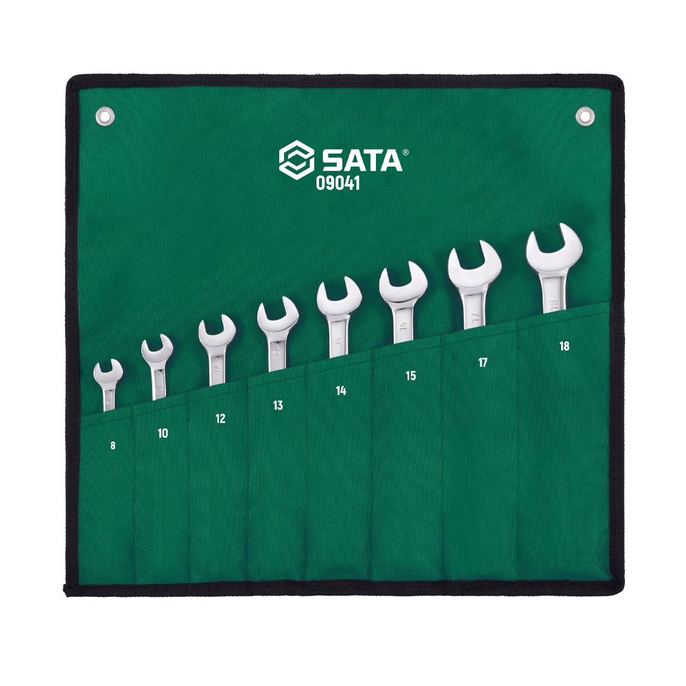 Bộ cờ lê vòng miệng tự động đảo chiều SATA 09041 8 chi tiết 8-18mm, thép Cr-V, bánh cóc 72 răng.