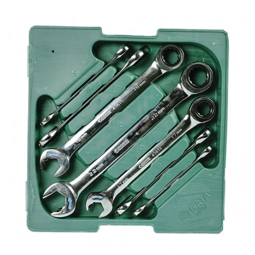 Bộ cờ lê vòng miệng tự động SATA 09050, 7 chi tiết, 8-22mm, thép Cr-V, mạ Chrome