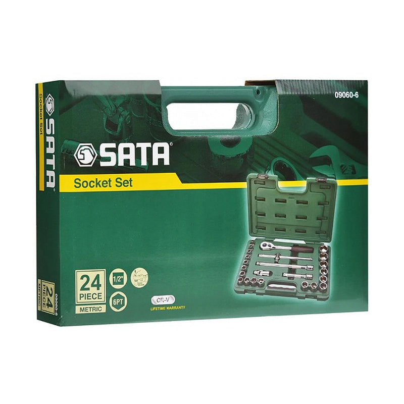 Bộ đầu tuýp 6 cạnh, kèm cần siết 24 chi tiết SATA 09060-6 cốt 1/2 inch, kích thước từ 9mm - 32mm