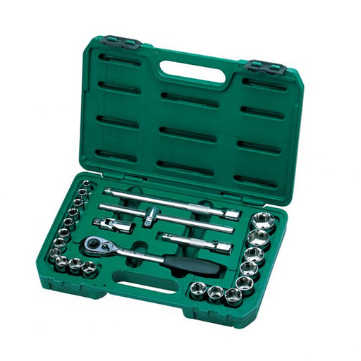 Bộ đầu tuýp SATA 09060-6 cốt 1/2 inch, 24 chi tiết, 6 cạnh, 9-32mm, thép Cr-V, mạ Chrome bóng.