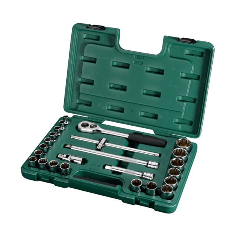 Bộ đầu tuýp 12 cạnh, kèm cần siết 24 chi tiết SATA 09060 cốt 1/2 inch, kích thước từ 9mm - 32mm