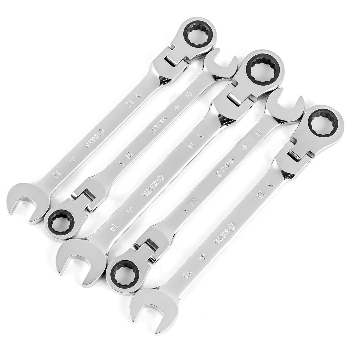 Bộ cờ lê vòng miệng lắc léo tự động 5 chi tiết SATA 09082 kích thước 10-14mm, thép Cr-V, mạ Chrome bóng