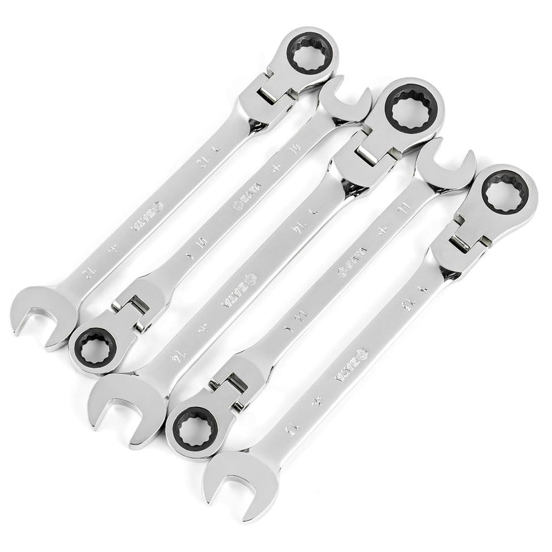 Bộ cờ lê vòng miệng lắc léo tự động 5 chi tiết SATA 09082 kích thước 10-14mm, thép Cr-V, mạ Chrome bóng