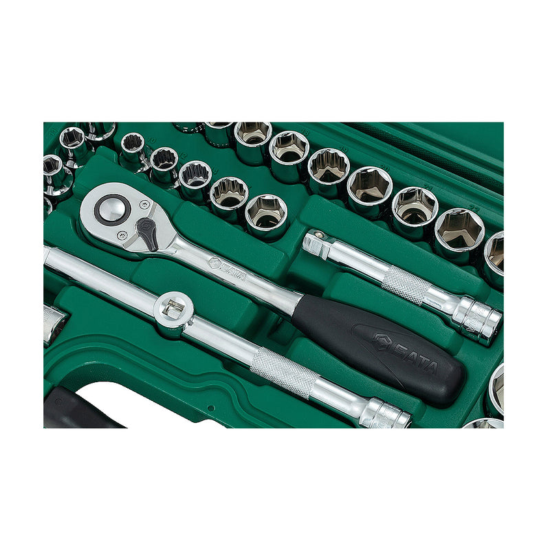 Bộ đầu tuýp kèm cần siết 33 chi tiết SATA 09099 cốt 1/2 inch kích thước từ 8mm - 34mm
