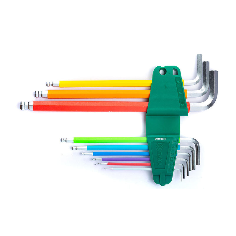 Bộ lục giác đầu bi, thân dài, bọc nhựa chống trượt 9 chi tiết SATA 09101CH kích thước từ 1.5mm - 10mm