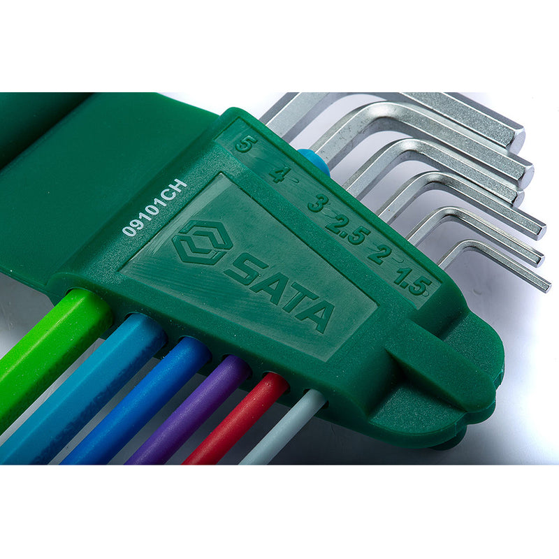 Bộ lục giác đầu bi, thân dài, bọc nhựa chống trượt 9 chi tiết SATA 09101CH kích thước từ 1.5mm - 10mm