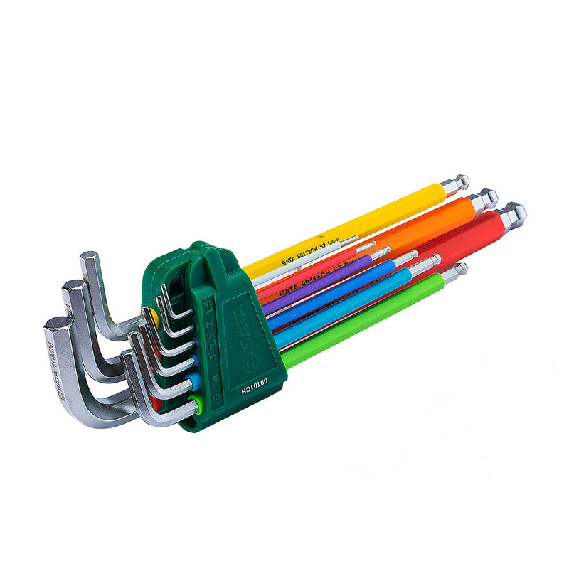 Bộ lục giác đầu bi, thân dài, bọc nhựa chống trượt 9 chi tiết SATA 09101CH kích thước từ 1.5mm - 10mm
