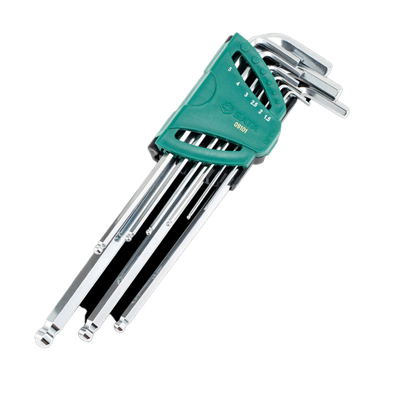 Bộ lục giác đầu bi, thân dài 9 chi tiết SATA 09101 kích thước từ 1.5mm - 10mm