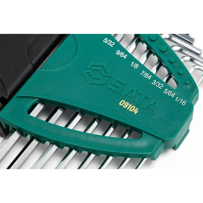 Bộ lục giác hệ inch, thân dài, 12 chi tiết SATA 09104 kích thước từ 1/16 inch - 3/8 inch