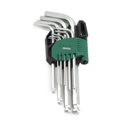 Bộ lục giác đầu bi SATA 09105A 9 chi tiết, hệ mét 1.5-10mm bằng thép Cr-V mạ chrome mờ