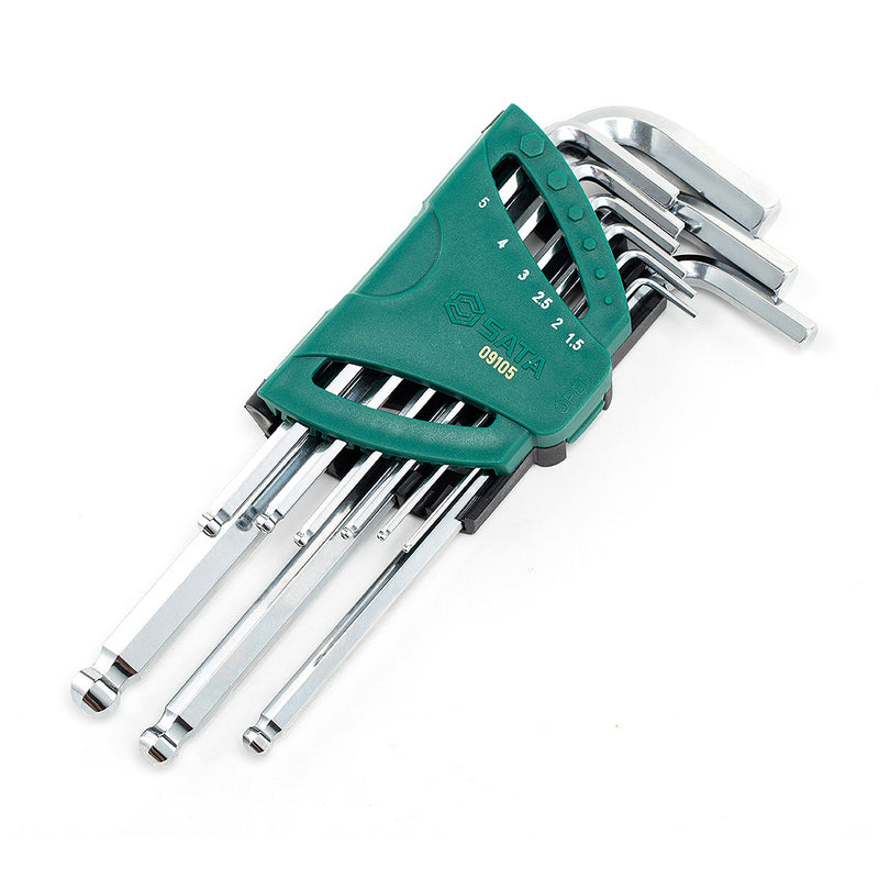 Bộ lục giác đầu bi, thân dài, 9 chi tiết SATA 09105 kích thước từ 1.5mm - 10mm