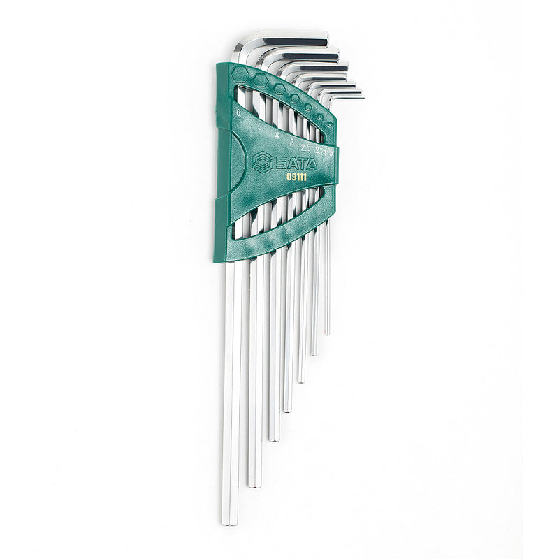 Bộ lục giác thân dài SATA 09111 7 chi tiết 1.5-6mm thép SVCM+ mạ Crom.