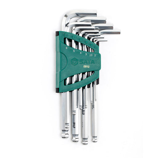 Bộ lục giác đầu bi SATA 09112 10 chi tiết hệ mét 2-10mm đầu bi tay dài mạ chrome chống gỉ sét.