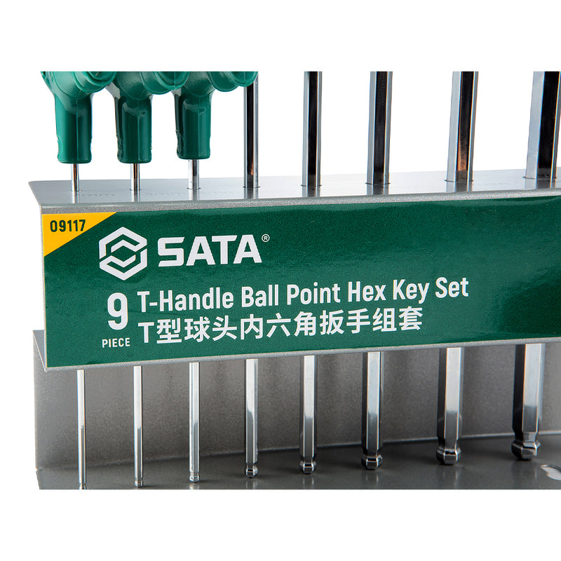 Bộ lục giác đầu bi, tay cầm chữ T 9 chi tiết SATA 09117 kích thước từ 2mm - 10mm