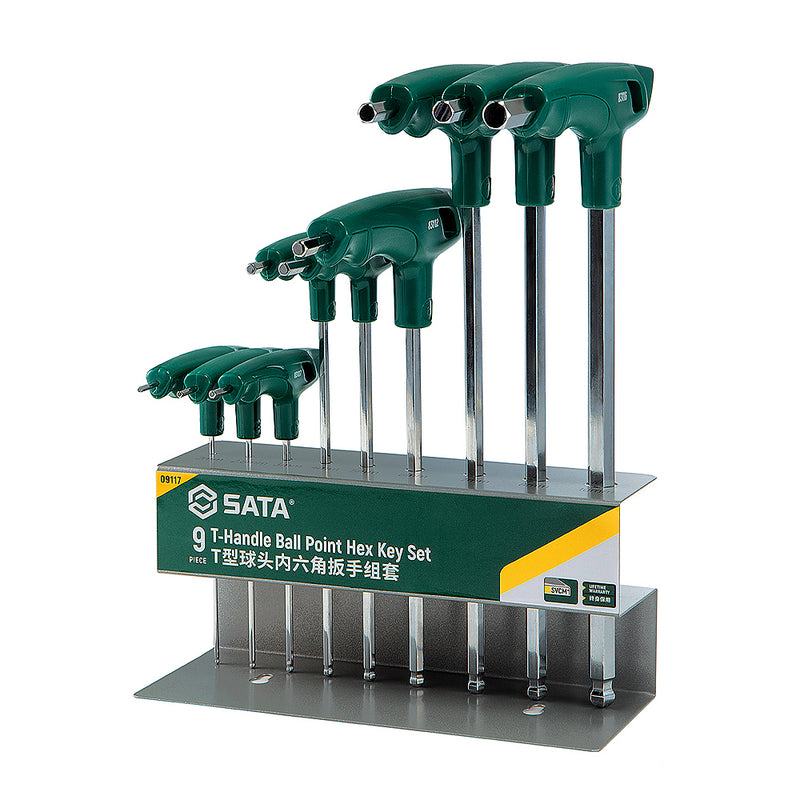Bộ lục giác đầu bi, tay cầm chữ T 9 chi tiết SATA 09117 kích thước từ 2mm - 10mm
