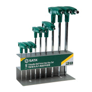 Bộ lục giác đầu bi SATA 09117 9 chi tiết tay cầm chữ T, thép SVCM+ cao cấp, 2mm-10mm, chống trượt, gỉ sét, dầu mỡ, giá đỡ kim loại.