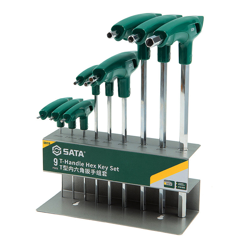 Bộ lục giác tay cầm chữ T, 9 chi tiết SATA 09118 kích thước từ 2mm - 10mm