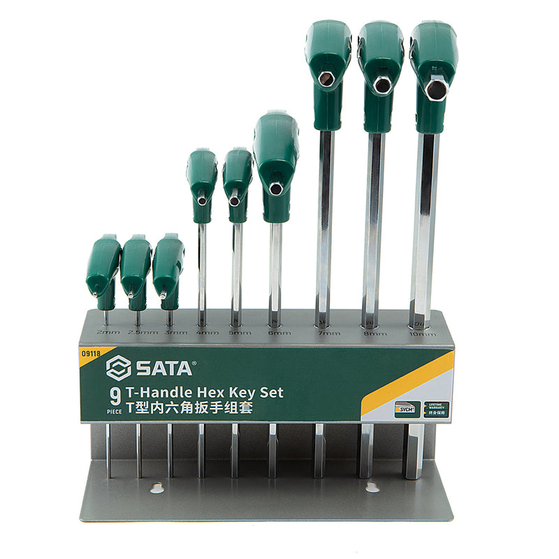 Bộ lục giác tay cầm chữ T, 9 chi tiết SATA 09118 kích thước từ 2mm - 10mm
