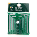 Bộ lục giác mini 8 chi tiết SATA 09119 kích thước 0.7mm-4mm, thép Cr-V, đầu lục giác chữ L, lý tưởng cho cơ khí chính xác và điện tử.