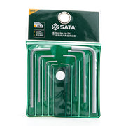 Bộ lục giác mini 8 chi tiết SATA 09119 kích thước 0.7mm-4mm, thép Cr-V, đầu lục giác chữ L, lý tưởng cho cơ khí chính xác và điện tử.