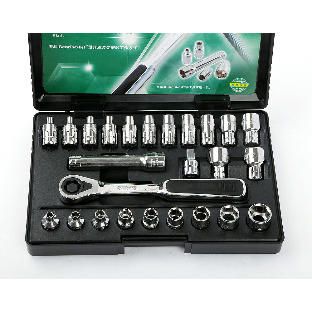Bộ đầu tuýp xuyên tâm kèm cần siết 25 chi tiết SATA 09131